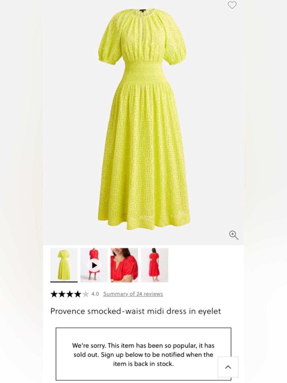 J.Crew Provence Smocked-Waist Eyelet Midi Dress w/ pockets in lemon sorbet. NWT - Picture 3 of 10